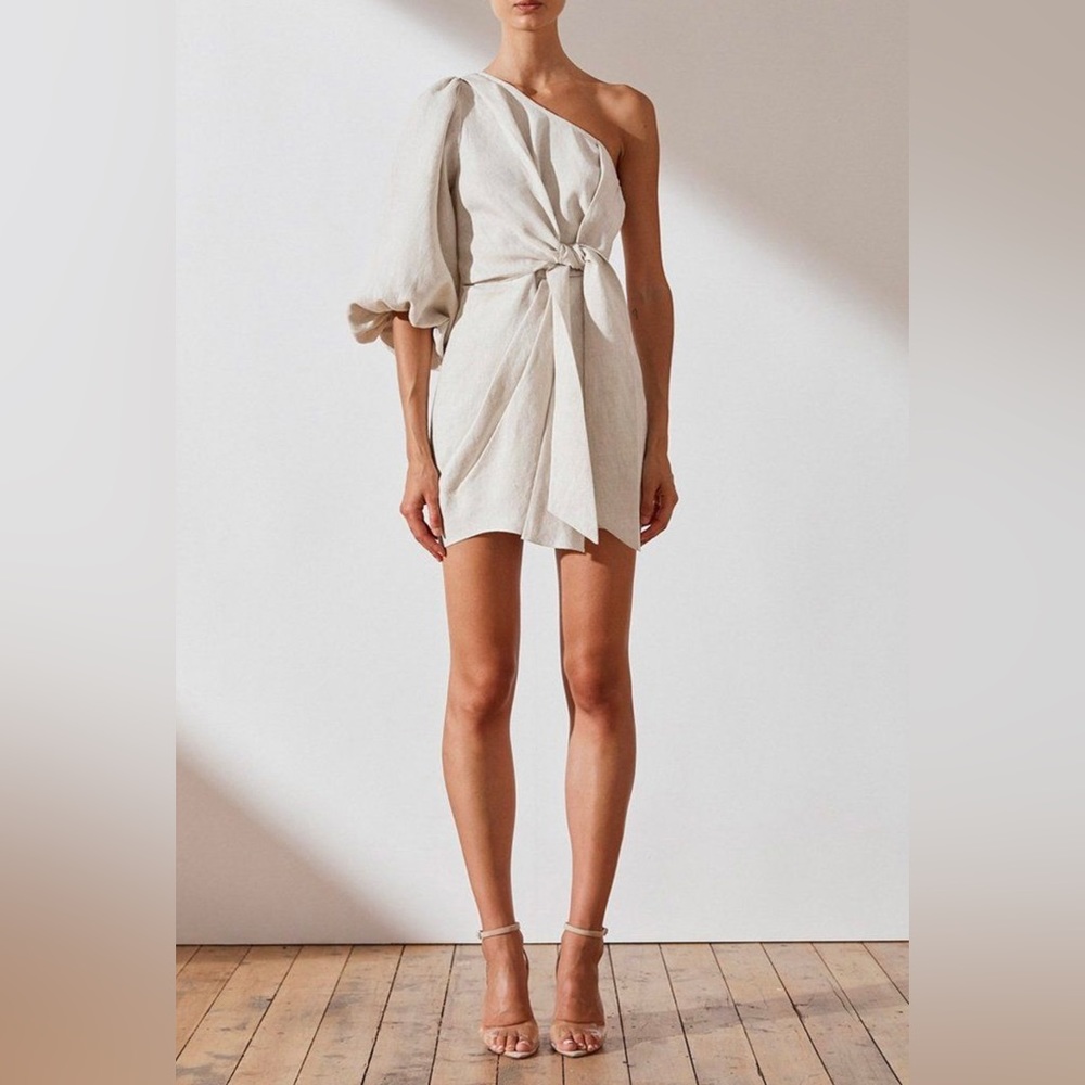 Shona Joy One Shoulder Linen Mini Dress